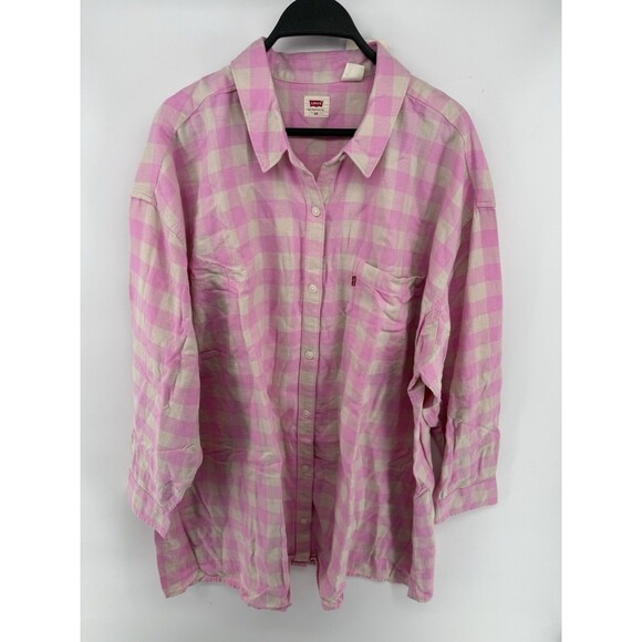 Levi's Women's Size 4X Pink Multicolor 100% Cotton Check Davy Flannel Shirt NWT - Picture 2 of 3